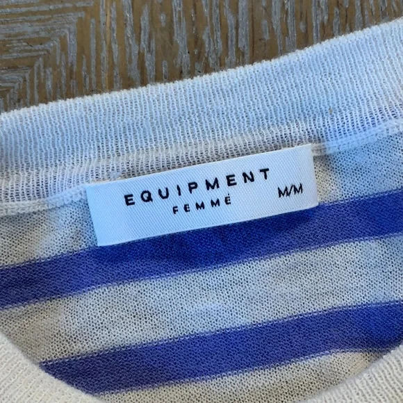 EQUIPMENT FEMME Wool Cashmere Blend Blue Striped Thin Sweater M - Picture 7 of 8